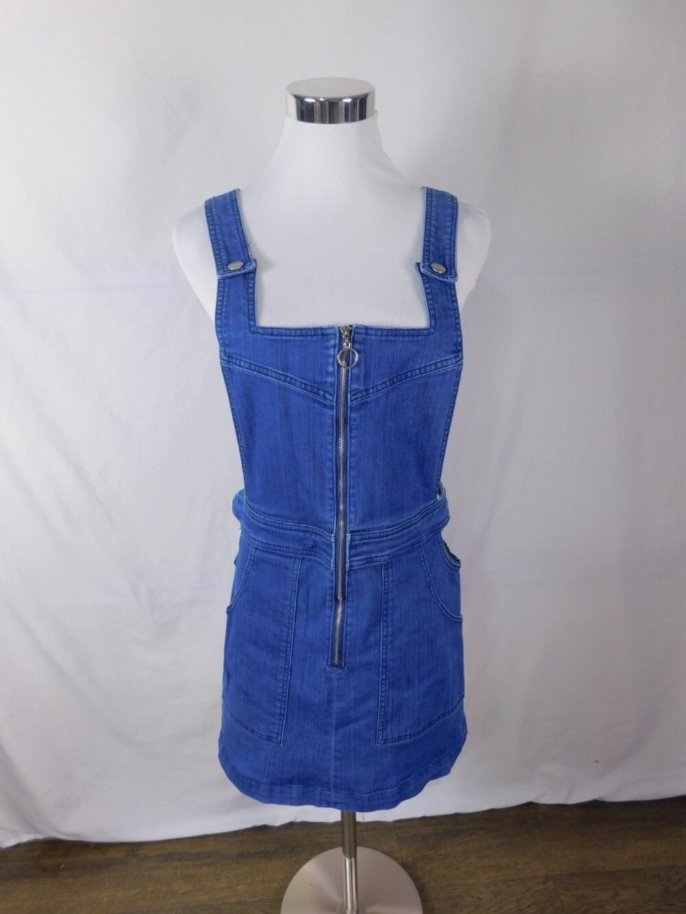 Bullhead Denim Co Dress Womens Medium Blue Denim Overall Zip Front Mini Pockets